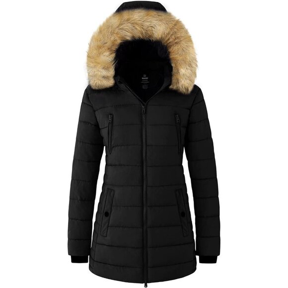 Jackets & Blazers - Women's Warm Winter Coat Heavy Puffer Jacket Parka with Fur Trimmed Hood